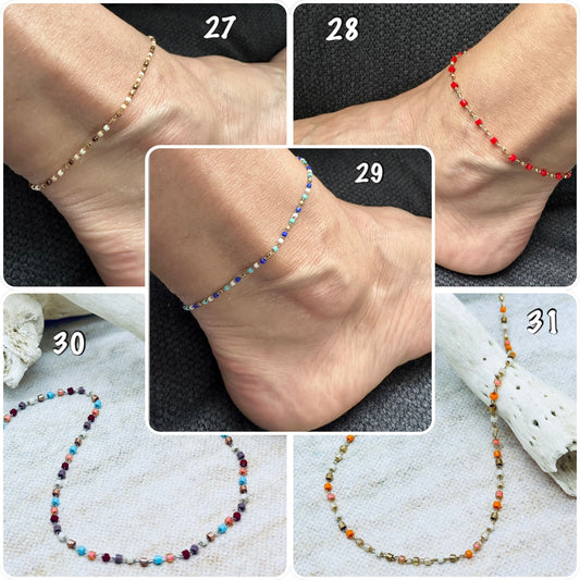 Bracelet cheville or acier pierre multicolore - Ateliersdisa
