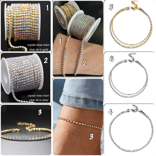 Bracelet de cheville tout strass en acier or ou argent. Bracelet de cheville strass doré ou argenté- Bracelet cheville mariée - Ateliersdisa
