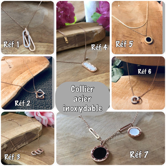 Collier fin or acier, collier multirangs nacre- onyx réversible, collier acier or plusieurs rangs zirconium - Ateliersdisa