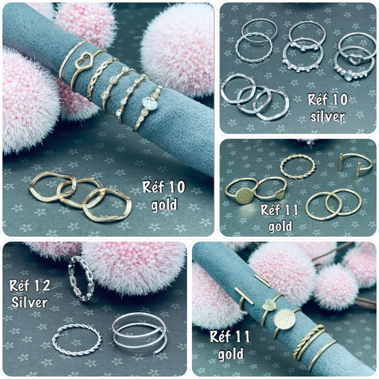 Ensemble de bague empilable couleur or ou argent