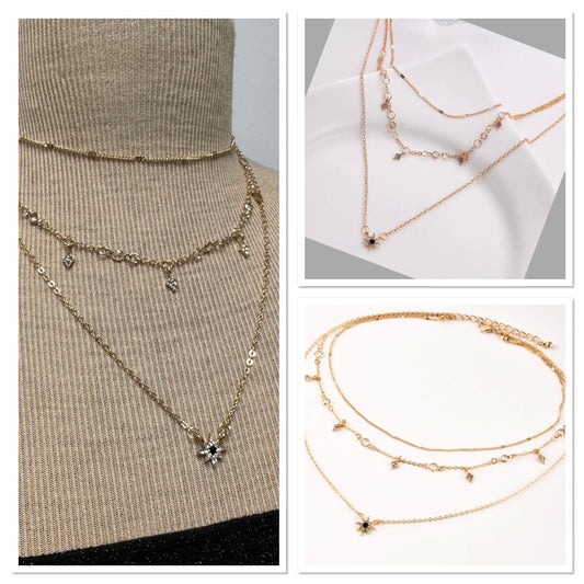 Collier multi-rangs étoile strass, collier à plusieurs rangs étoile tendance bohème - Ateliersdisa