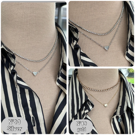 Collier strass 2 rangs pendentif au choix cœur, lune, étoile en acier ou laiton - Ateliersdisa