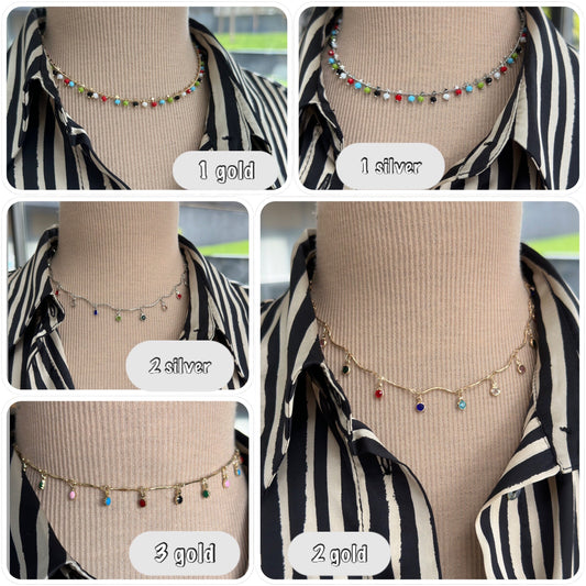 Collier ras de cou pampilles émail multicolore or , collier fin émail multicolore, collier chocker émail - Ateliersdisa