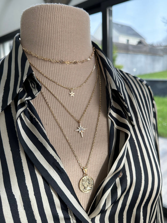 Collier sautoir plusieurs rangs pendentif etoile médailles - Ateliersdisa