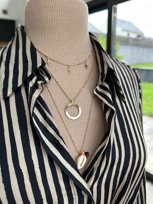 Collier 3 rangs coquillage et lune, collier multi-chaîne bohème - Ateliersdisa