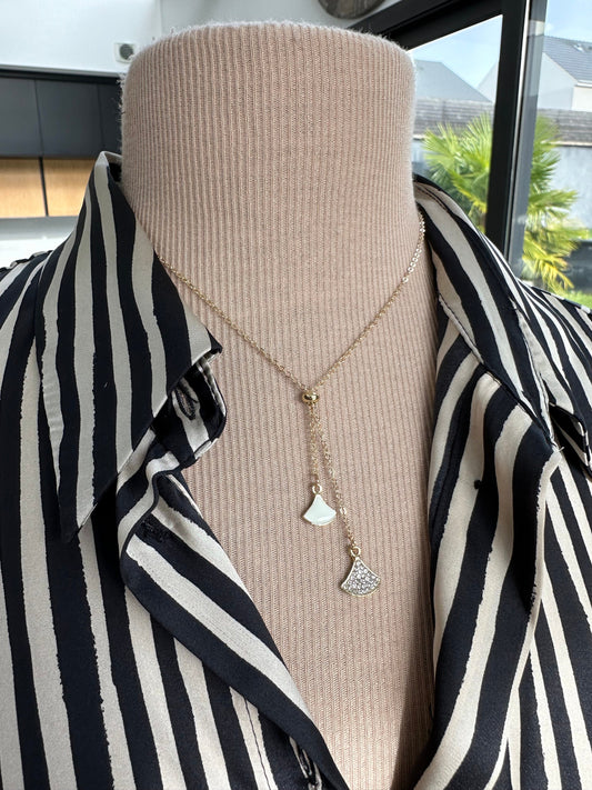 Collier fin forme y en émail nacré et strass - Ateliersdisa