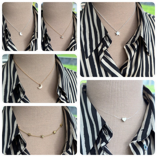 Collier invisible fils transparent pendentif lune, étoile ou cœur existe aussi en chaîne acier ou laiton - Ateliersdisa