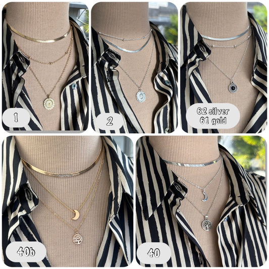 Collier plusieurs rangs maille serpent et pendentifs - Ateliersdisa