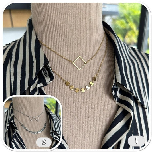 Collier chocker 2 rangs ras de cou chaine médaillons ou chevrons - Ateliersdisa