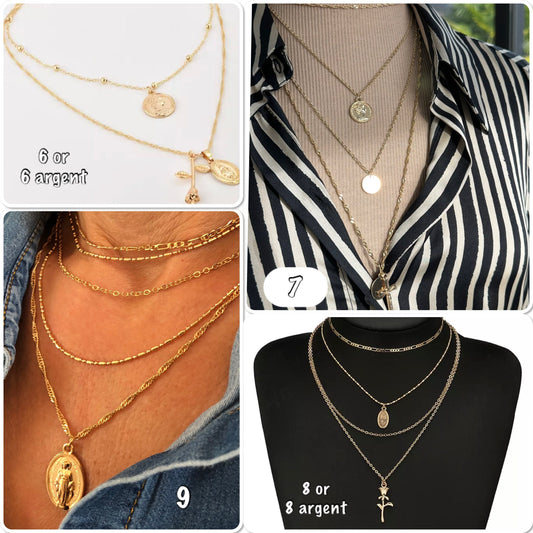 Collier femme plusieurs rangs pendentif médaille tendance style bohème - Ateliersdisa