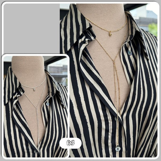 Collier 2 rangs châle forme Y en laiton or ou argent, collier 2 rangs cravate - Ateliersdisa