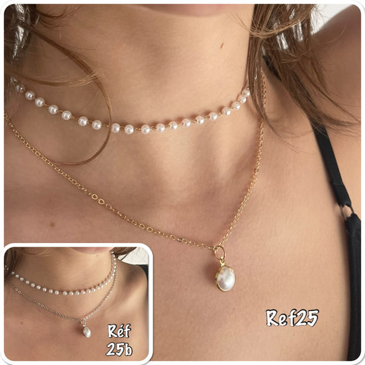 Collier chocker 2 rangs perles avec chaîne réglable - Ateliersdisa
