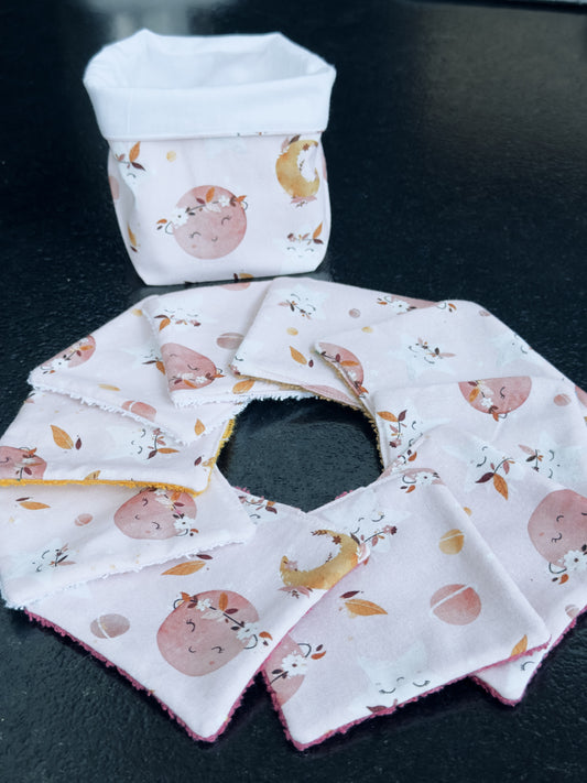 Lingettes bébé lavable motifs lune soleil lot de 10 lingettes zéro déchet - Ateliersdisa