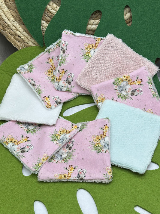 Lingettes bébé lavable motifs animaux savane lot de 10 lingettes zéro déchet - Ateliersdisa