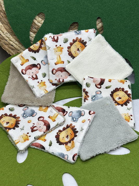 Lingettes bébé lavable motifs animaux savane lot de 10 lingettes zéro déchet - Ateliersdisa